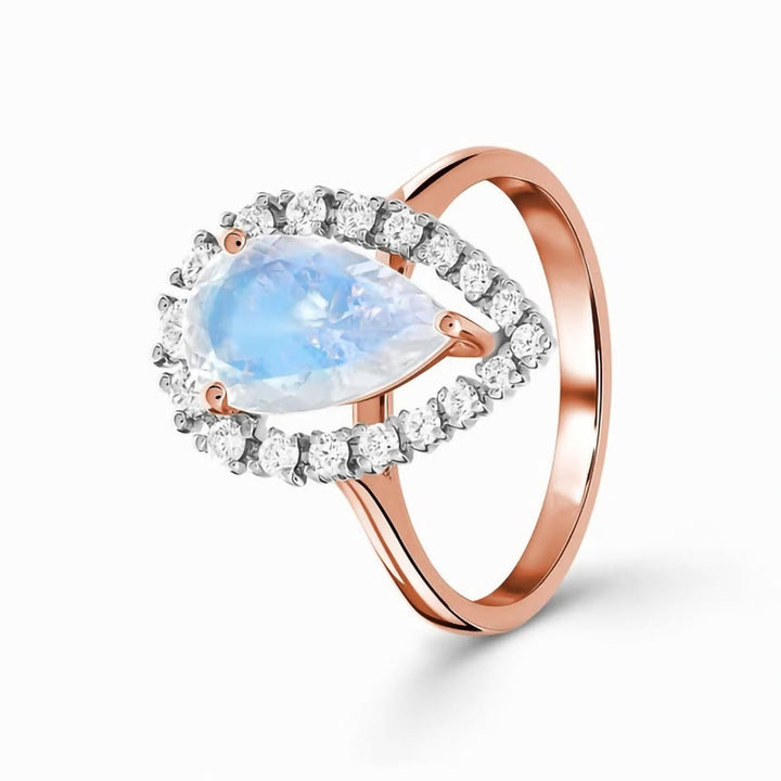 Olivenorma Water Drop Moonstone White Zircon S925 Rose Gold Ring