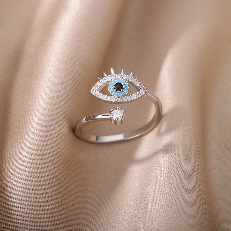 Olivenorma Evil Eye Diamond Adjustable Ring - Silver - image 0