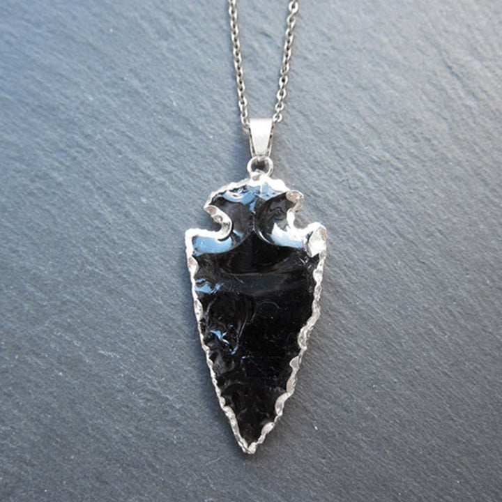 Olivenorma Natural Crystal Carnelian Arrowhead Necklace - Obsidian#Silver Chain - image 0