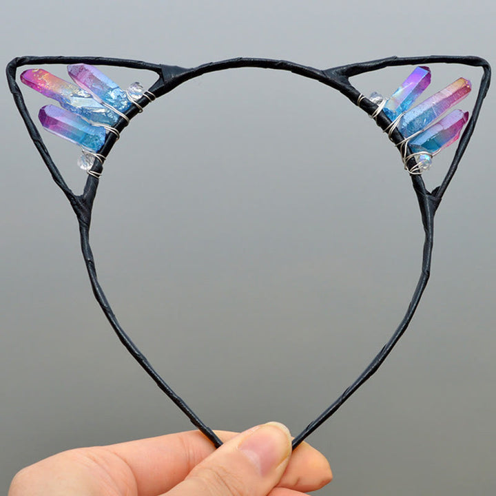 Olivenorma Electroplating Crystal Cat Ears Headband