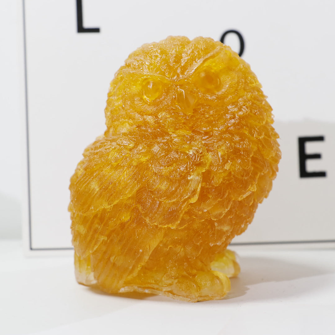 Olivenorma Natural Crystal Owl Carved Gemstone Ornament - Citrine - image 3