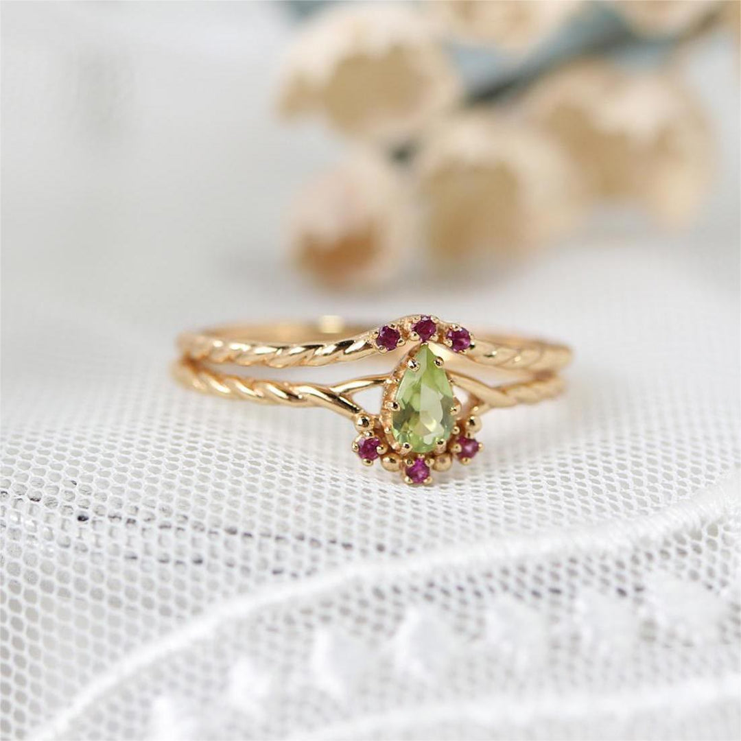 Olivenorma Dainty Peridot Pink Crystal Stacking Adjustable Ring Set