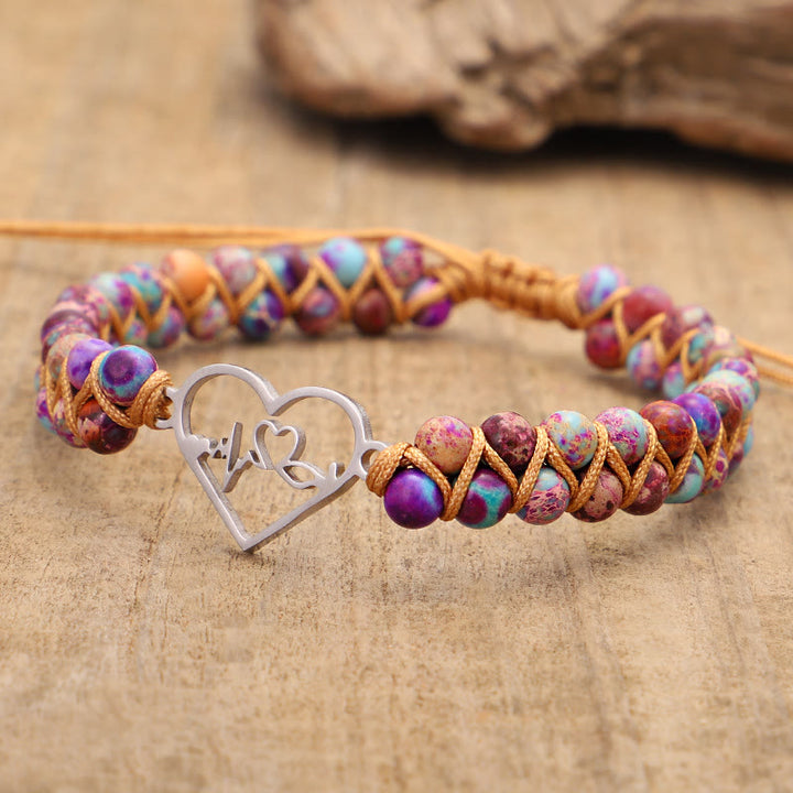 Olivenorma Bohemia Handwoven Purple Emperor Stone Hollow Heart Bracelet