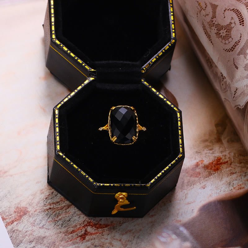 Olivenorma Large Square Aquamarine Black Onyx Vintage Ring