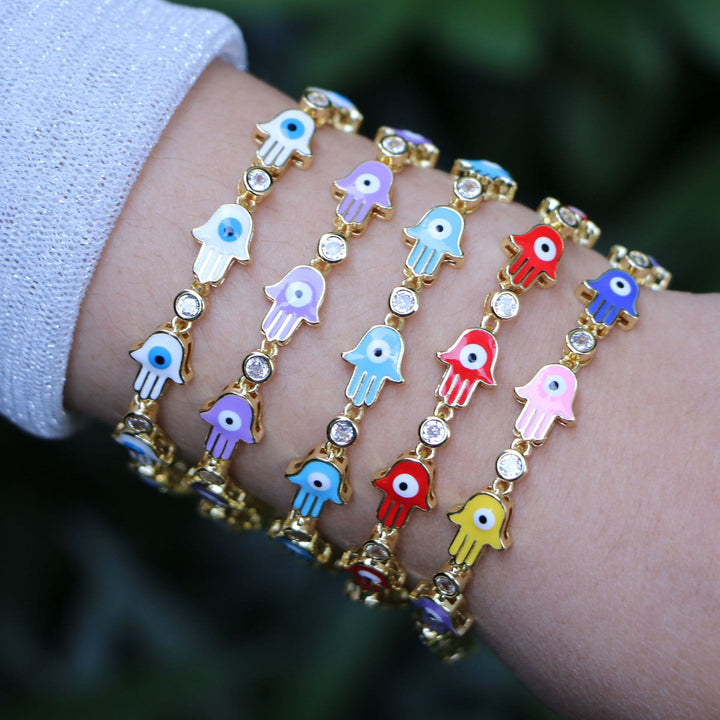 Olivenorma Colorful Enameled Zircon Evil Eye Hamsa Bracelet