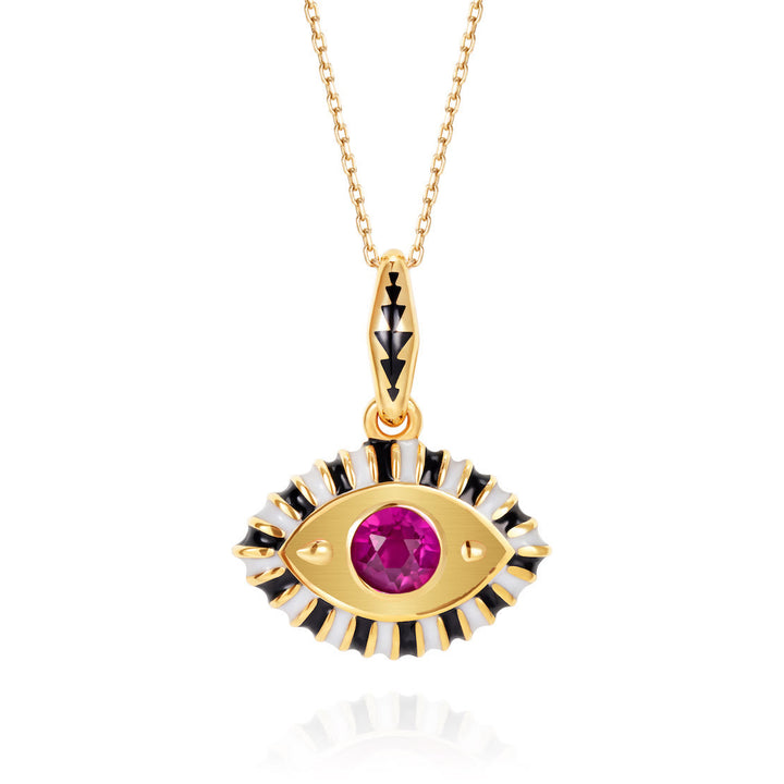 Olivenorma Stainless Steel Colorful Evil Eye Zircon Pendant Necklace - Yellow & Pink Zircon - image 4