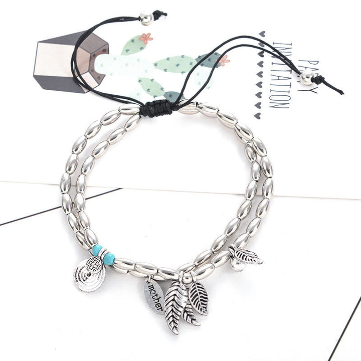 Olivenorma Turquoise Silver Leaf Double Layer Bracelet Anklet