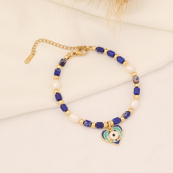 Olivenorma Natural Crystal Pearl Evil Eye Pendant Bracelet