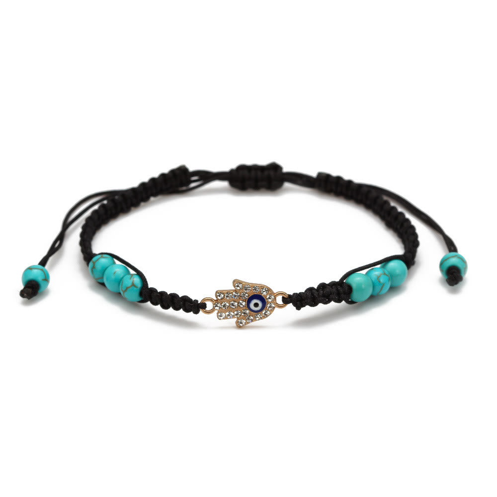 Olivenorma Turquoise White Zircon Evil Eye Braided Adjustable Bracelet