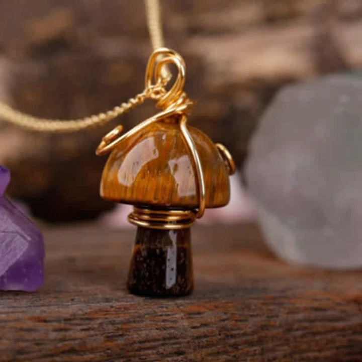 Olivenorma Natural Crystal Lucky Mushroom Necklace