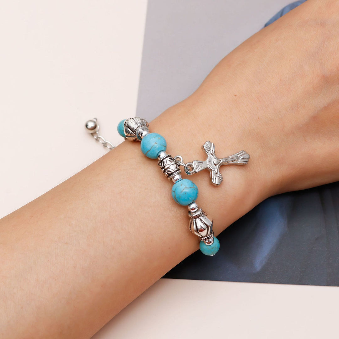 Olivenorma Turquoise Beaded Cross Pendant Bracelet