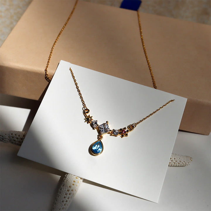 Olivenorma Blue Zircon Pendant With Star Element Design Vintage Inspired Necklace - image 5
