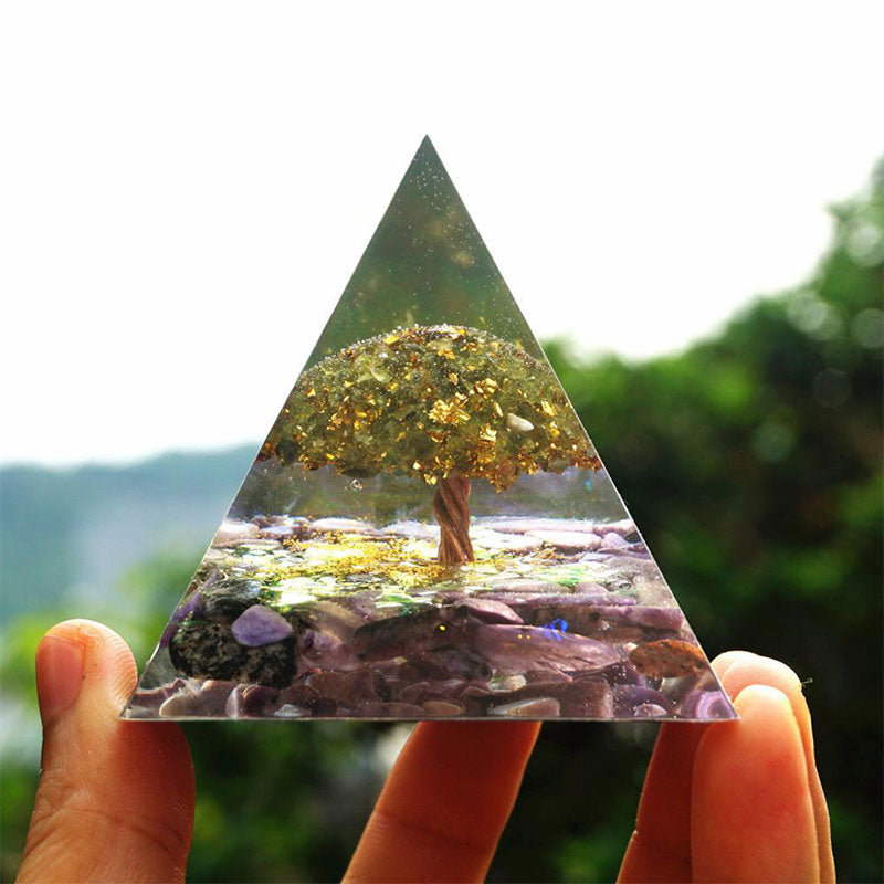 Olivenorma Tree of Life Peridot With Charoite Orgone Pyramid