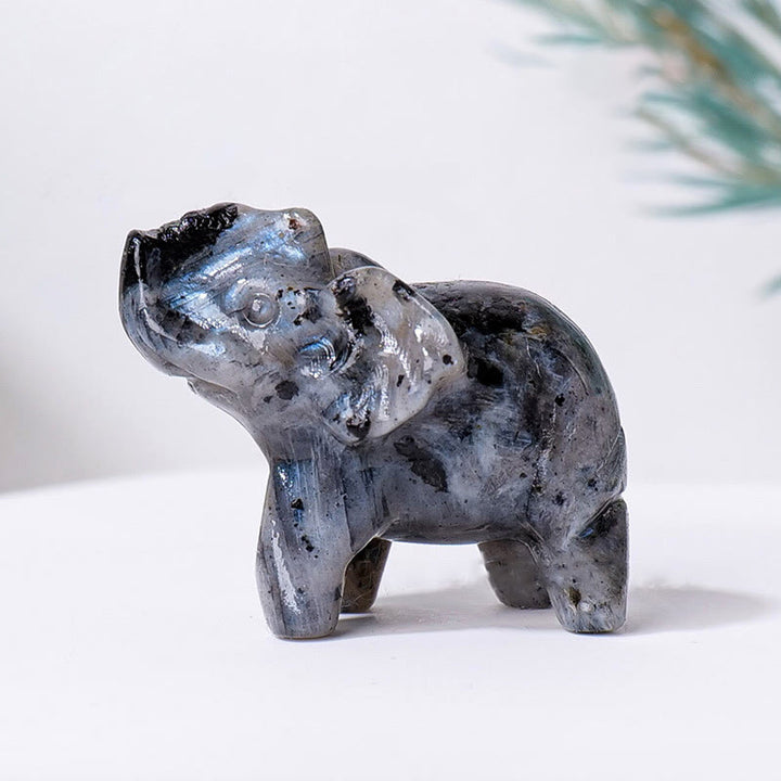 Olivenorma Natural Crystal Elephant Carving Ornament Gemstone Decoration - Black Amphibole - image 34