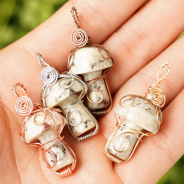 Olivenorma Natural Healing Stone Mushroom Necklace - Yellow Flash Stone - Rose Gold Thread - image 24