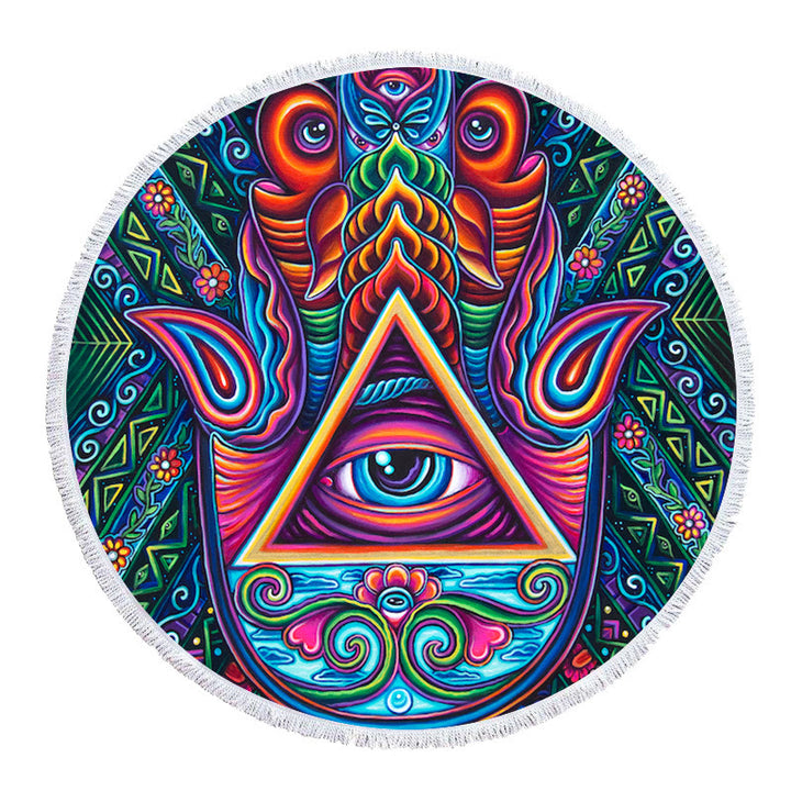 Olivenorma Evil Eye Hamsa Round Beach Towel Tapestry