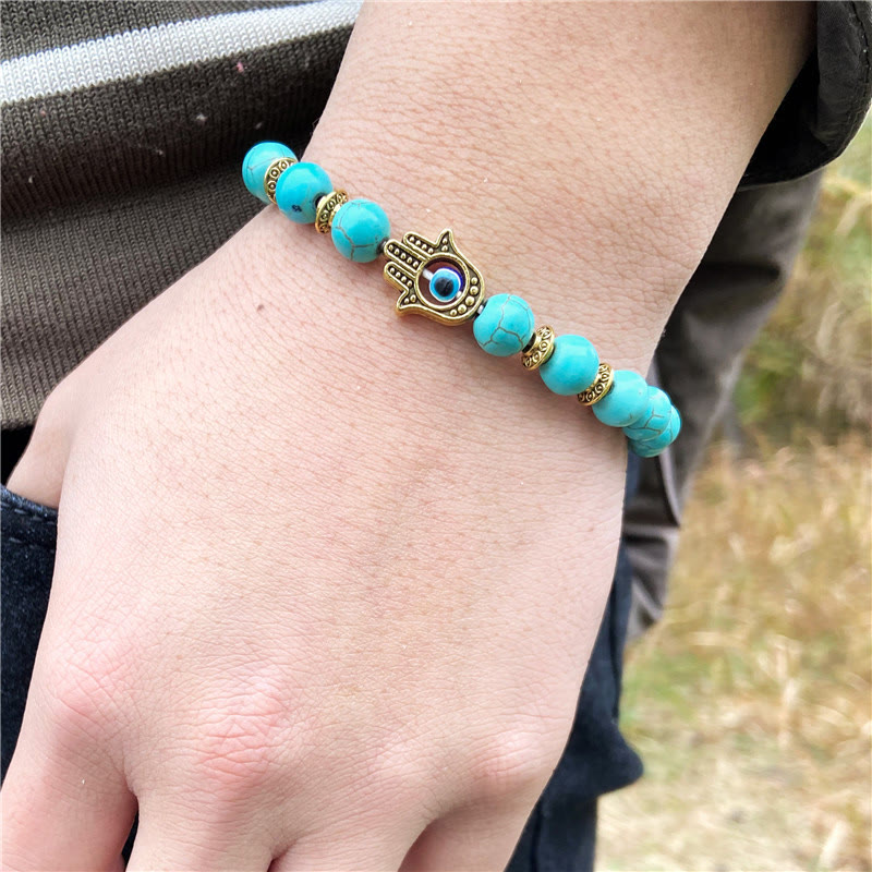 Olivenorma Evil Eye Hamsa 8mm Natural Beaded Men Bracelet