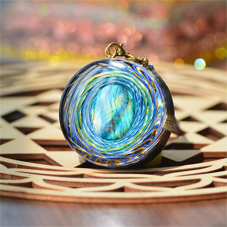 Olivenorma Sacred Siphon Space Natural Labradorite Blue Orgone Necklace