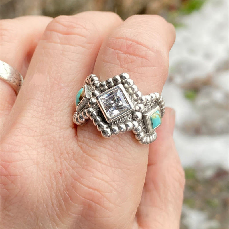 Olivenorma Vintage Turquoise Inlaid With Zircon Ring