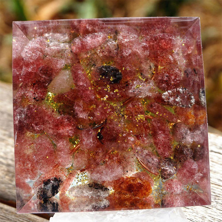 Olivenorma Tree of Life Peridot and Strawberry Quartz Orgone Pyramid