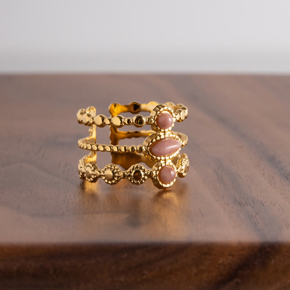 Olivenorma Rhodochrosite French Vintage Three Layer Open Ring