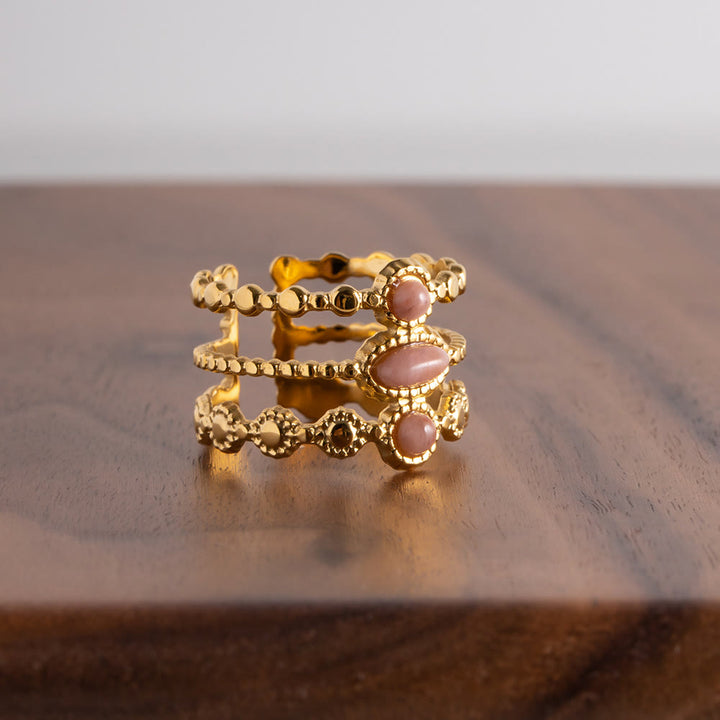 Olivenorma Rhodochrosite French Vintage Three Layer Open Ring