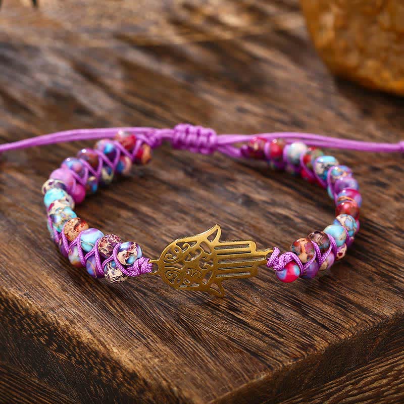 The Spiritual Awareness Purple Emperor Stone Hamsa Bracelet