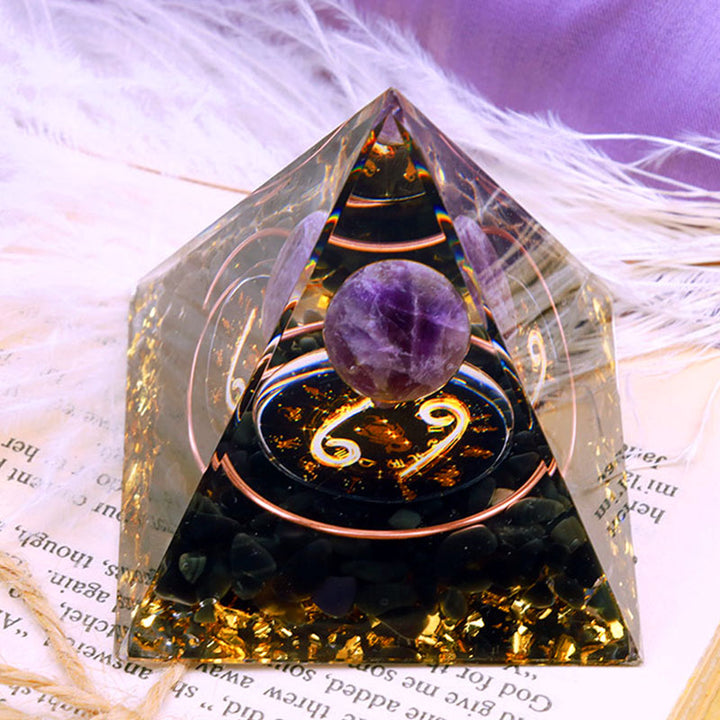 Olivenorma Amethyst Sphere With Obsidian Zodiac Cancer Orgone Pyramid