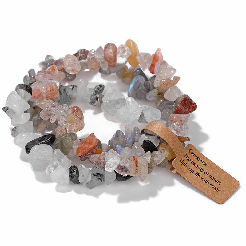 Olivenorma Natural Irregular Crystal Gravel Three Layer Bracelet