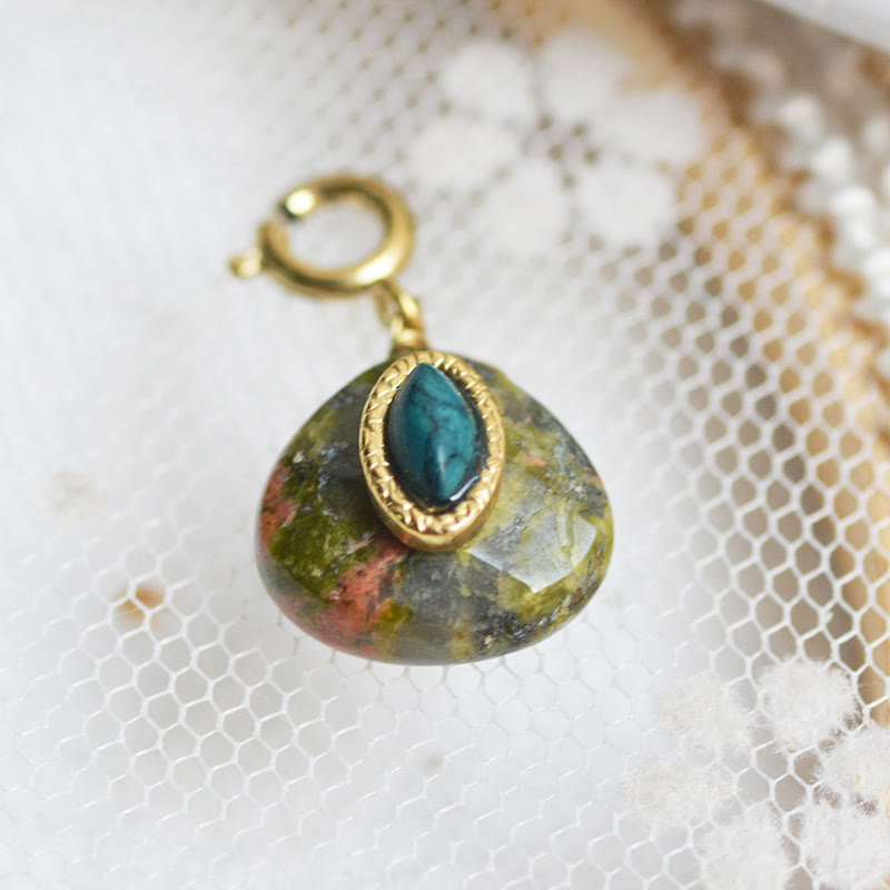 Olivenorma Geometric Round Or Water Drop Crystal Gold Pendant Necklace - Unakite - Necklace #4 - image 15