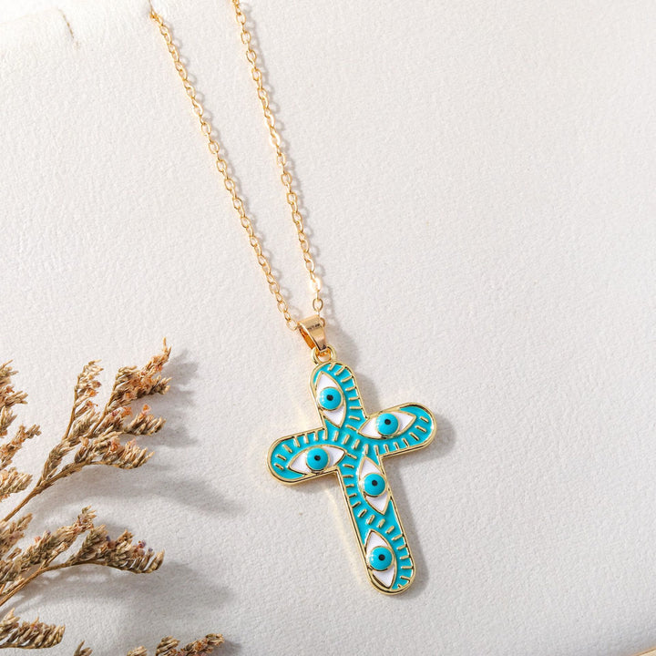 Olivenorma "We are protected" Evil Eye Cross Necklace