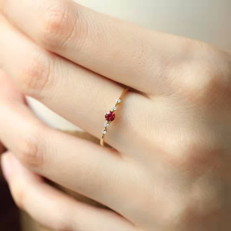 Olivenorma 18K Gold Garnet Minimalist Tiny Ring - image 3