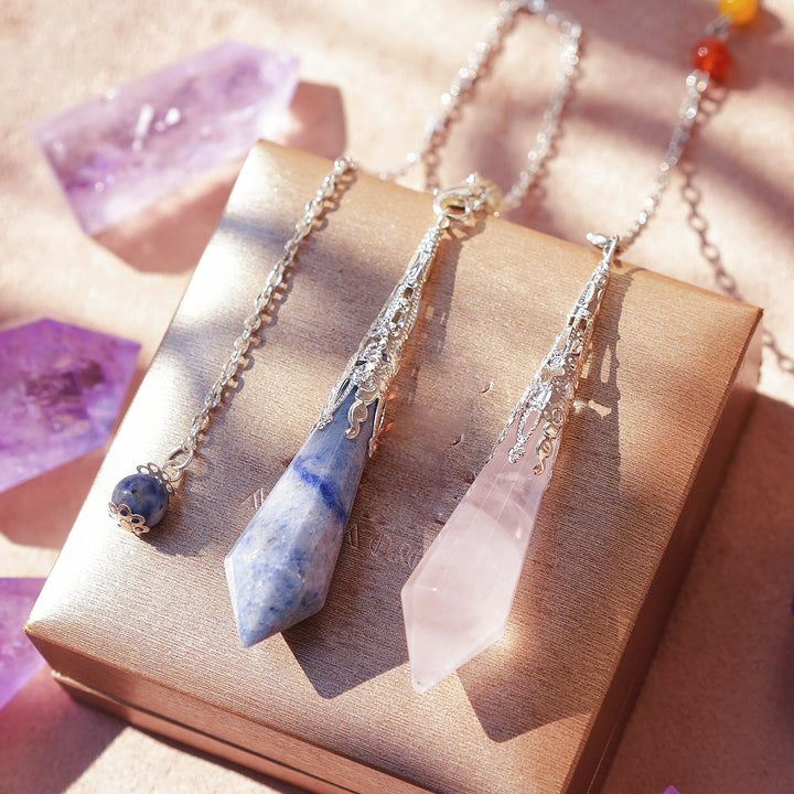 Olivenorma Natural Rough Stone Crystal Column Pendulum Necklace