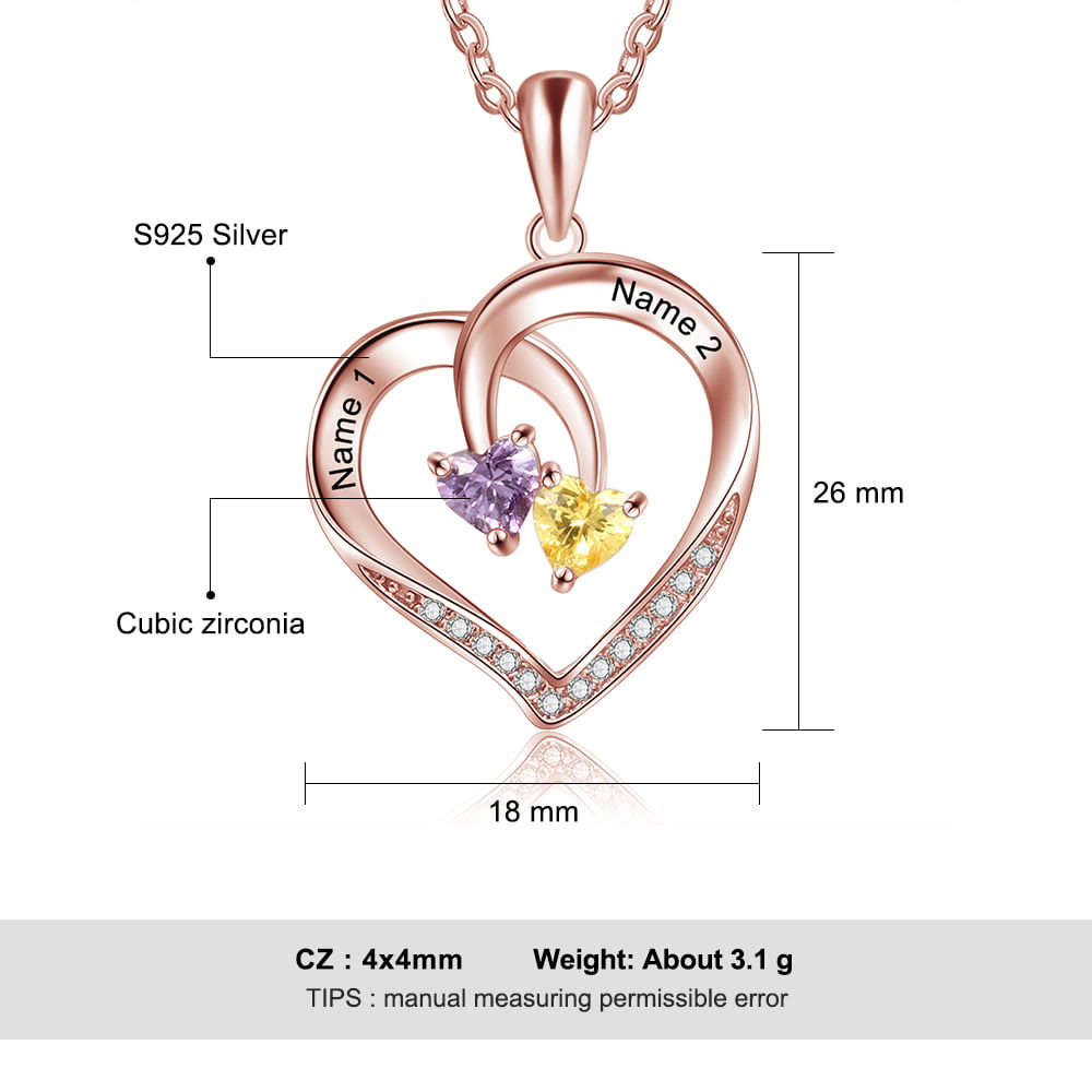 Olivenorma Custom Heart Promise 2 Birthstones Name Engaving Necklace