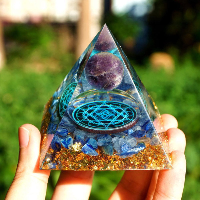 Amethyst with Kyanite Natural Orgone Pyramid