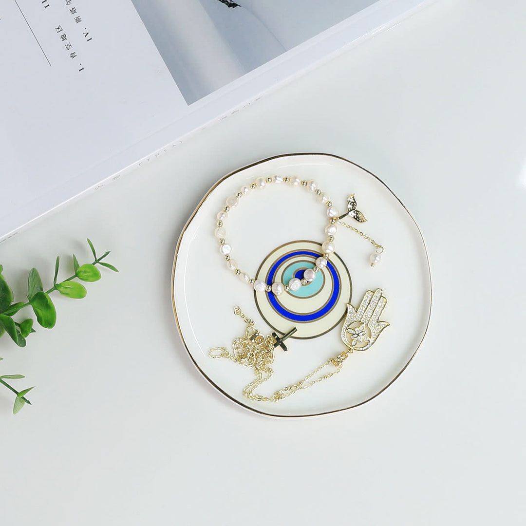 Olivenorma Ceramic Evil Eye Gold Rim Jewelry Dish Coaster