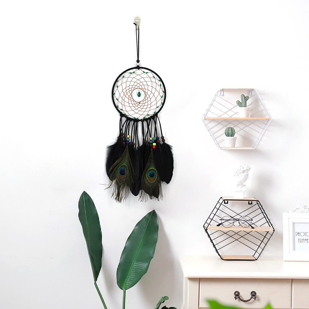 Olivenorma Hand Woven Natural Wooden Beads Feather Dream Catcher