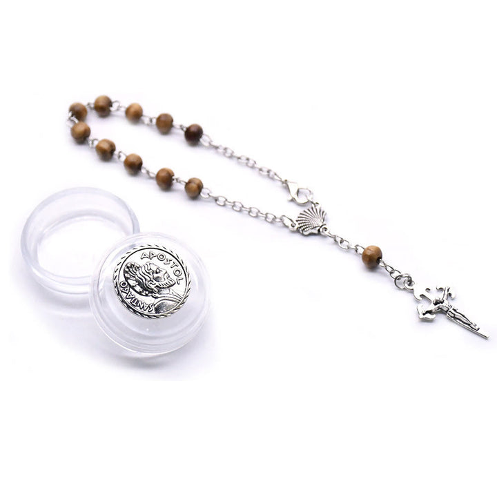 Olivenorma 6mm Wooden Bead Rosary Cross Bracelet