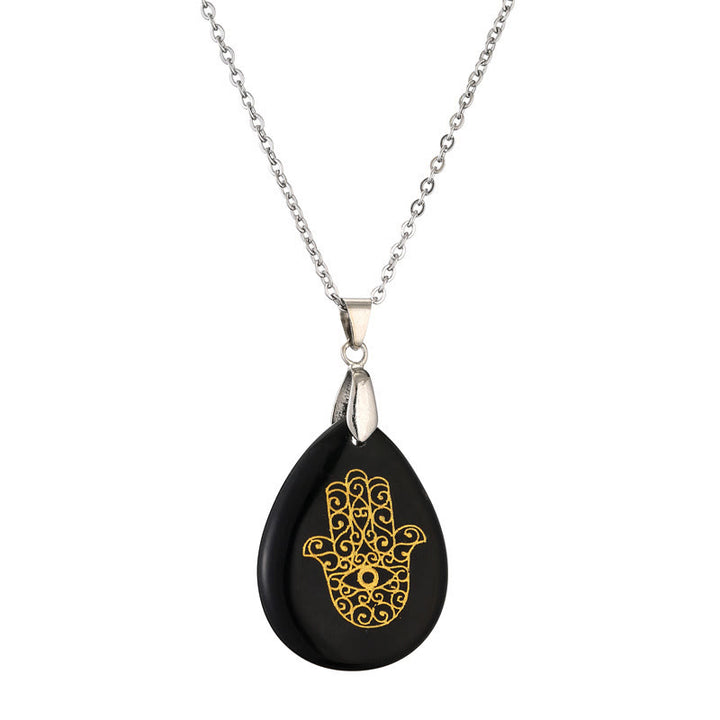 Olivenorma Natural Drop Shape Crystal Hamsa Pendant Necklace