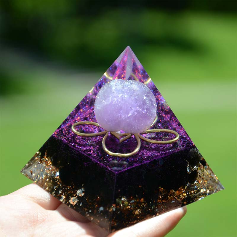 Amethyst Sphere with Obsidian Orgone Pyramid