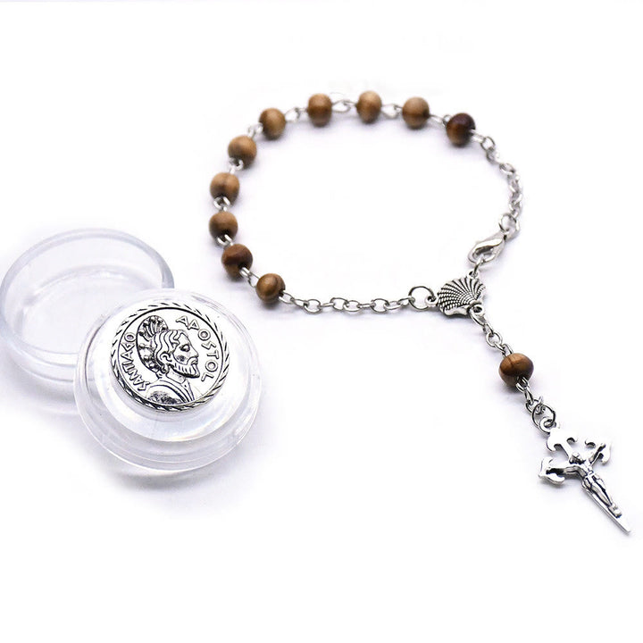 Olivenorma 6mm Wooden Bead Rosary Cross Bracelet