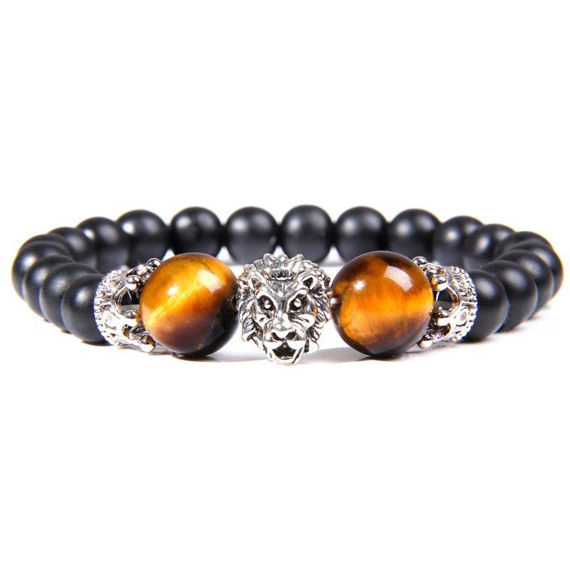 Olivenorma Natural Crystal Stone Lion Symbol Bracelet - Black Tourmaline&Tiger Eye - Silver - image 8