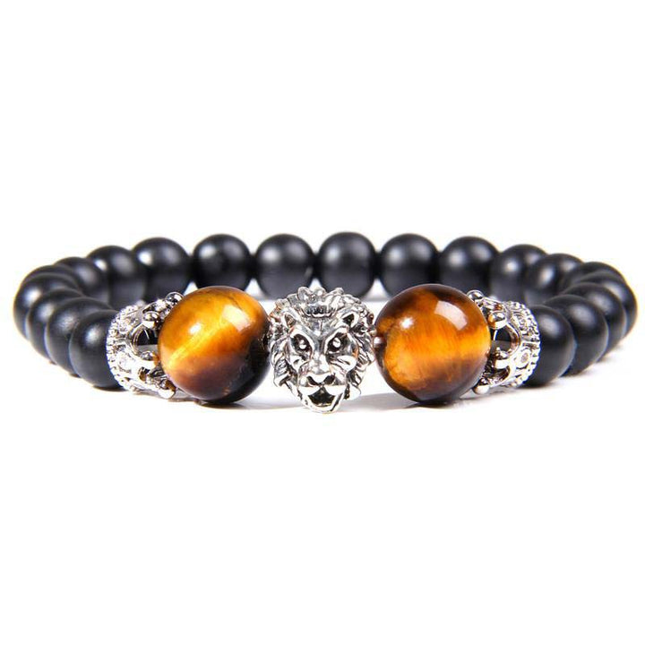 Olivenorma Natural Crystal Stone Lion Symbol Bracelet - Black Tourmaline&Tiger Eye - Silver - image 8