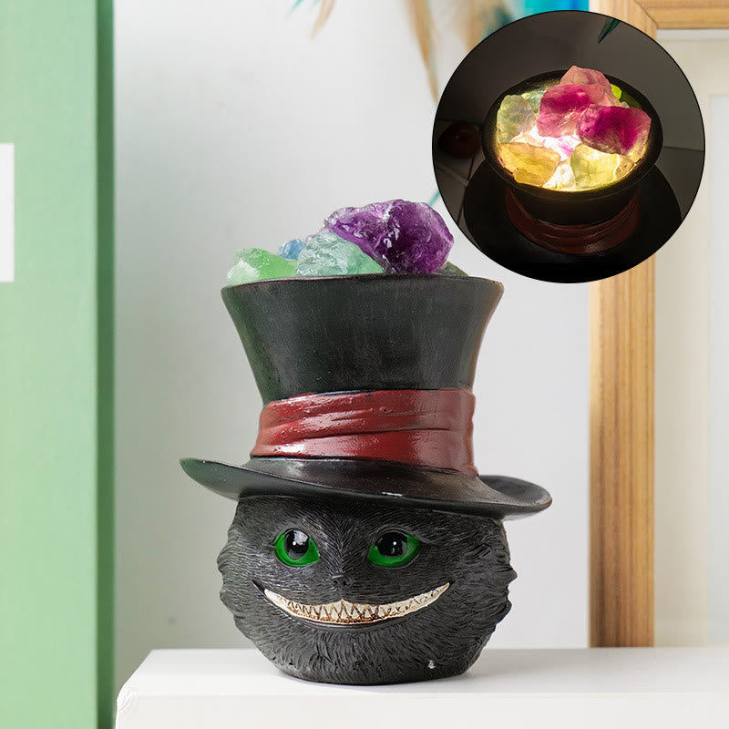 Olivenorma Natural Fluorite Hat Black Cat Crystal Lamp