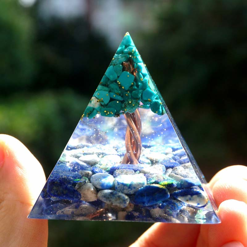 Olivenorma Lapis Lazuli With Turquoise Tree Of Life Orgone Pyramid