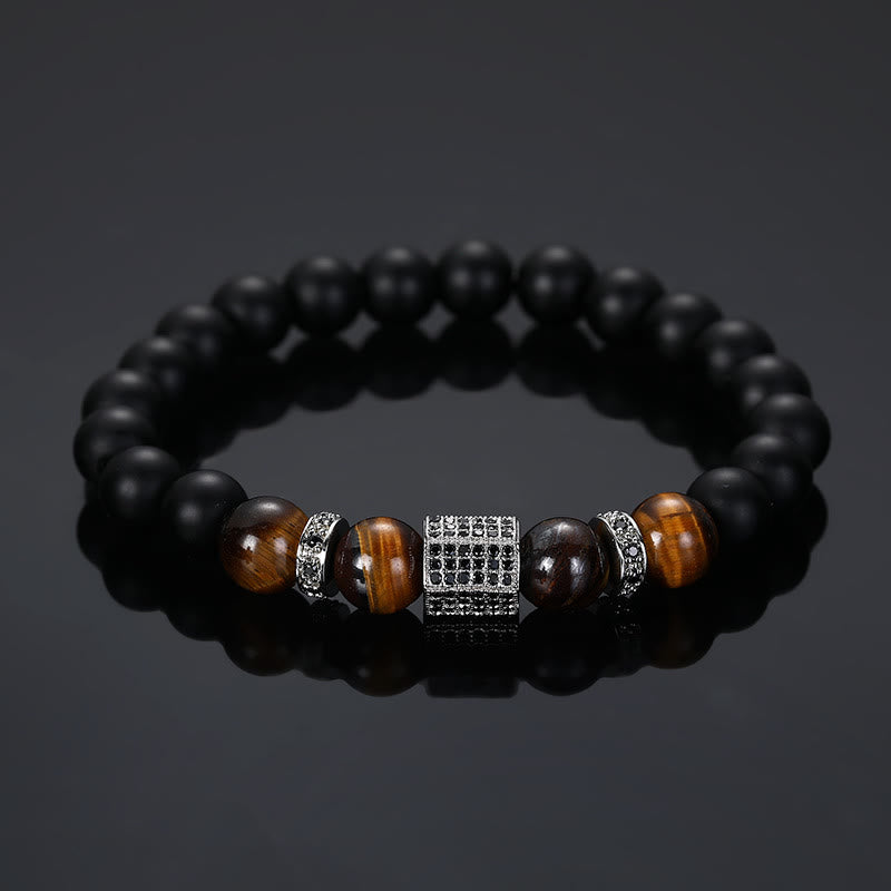 Olivenorma Men's Frosted Black Bead Tiger Eye Bracelet - Frosted Surface - Silver - image 6
