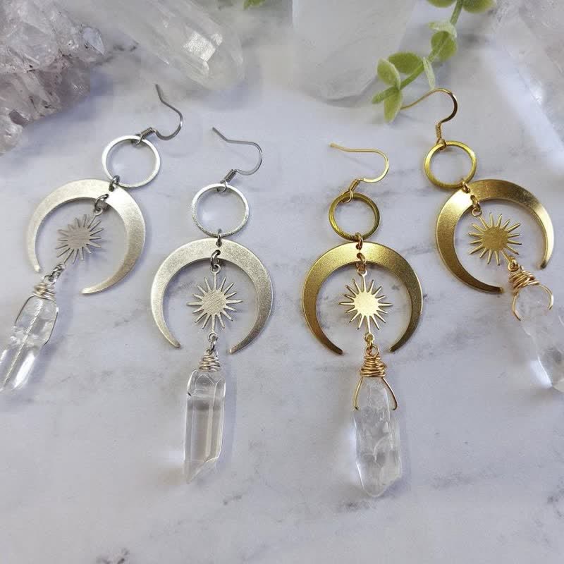 Olivenorma Clear Crystal Crescent Moon With Sun Earrings