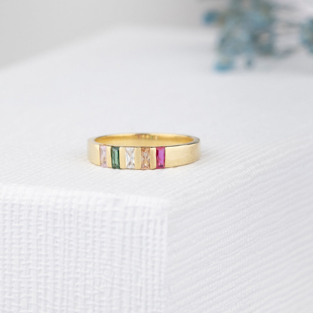 Olivenorma Mother Gifts Baguette Birthstone Ring - 11 - Gold - 6 Birthstones - image 3