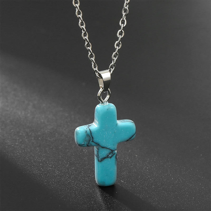 Olivenorma Natural Stone Cross Gemstone Necklace