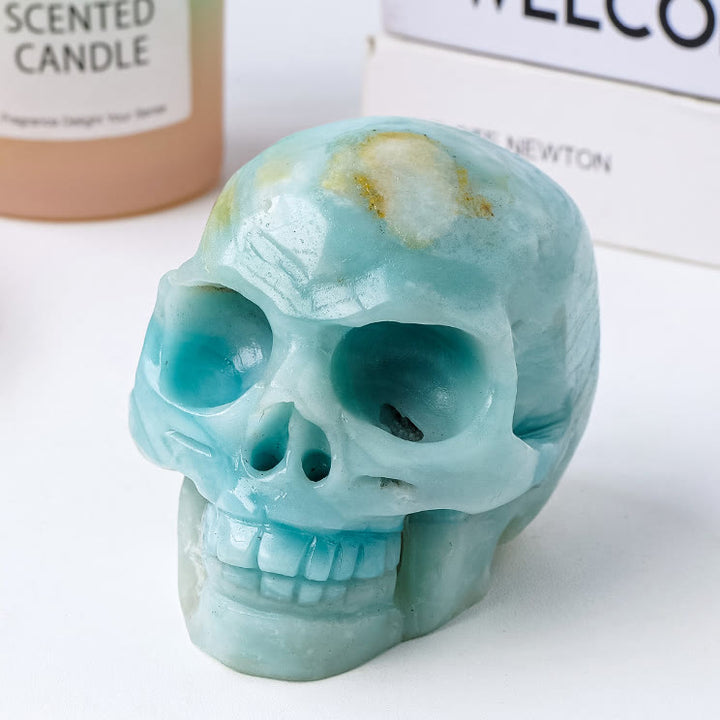 Olivenorma Natural Amazonite Gemstone Decoration Crystal Skull